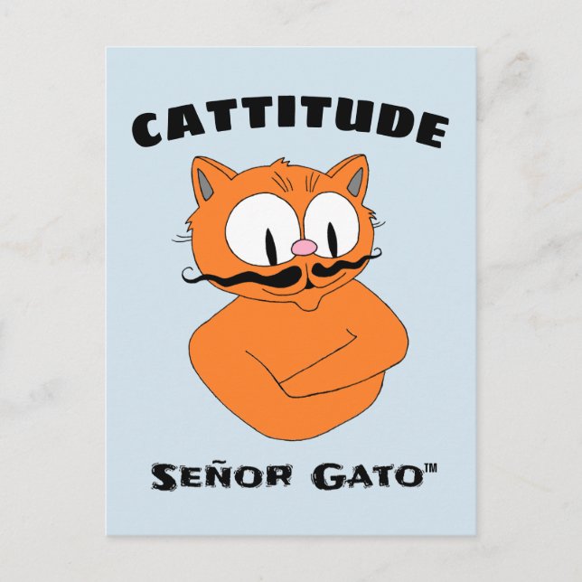 Carte Postale "CATTITUDE" Señor Gato Mustache Cat (Devant)