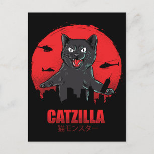 Carte Postale Catzilla Monster Chat détruit Skyscraper Building 