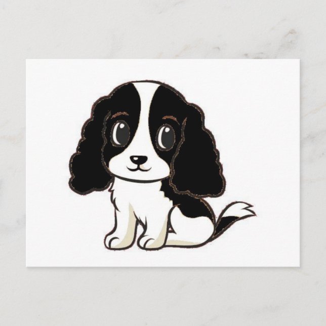 Carte Postale cavalier kcs dessin animé noir et blanc (Devant)