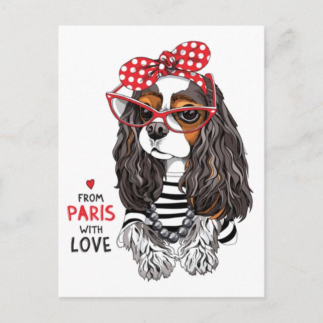 Carte Postale Cavalier King Charles Spaniel De Paris Avec Amour (Devant)