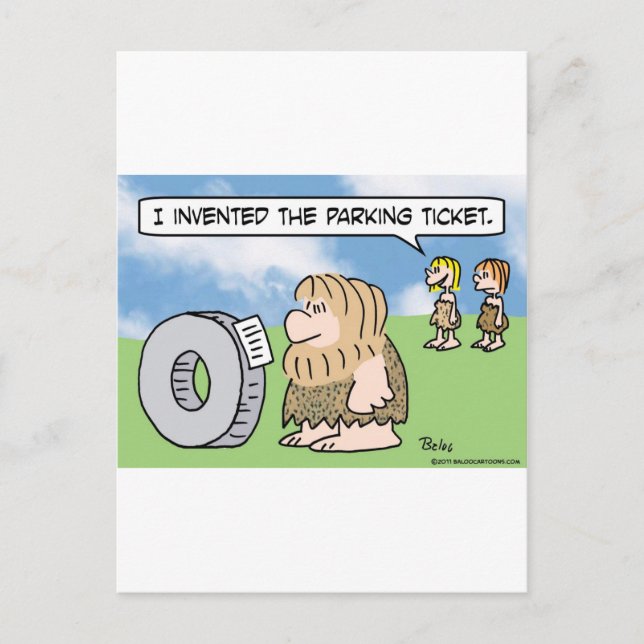 Carte Postale caveman wheel inventé ticket de stationnement femm (Devant)