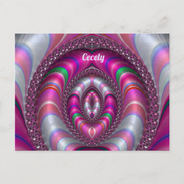 Carte Postale CECELY ~  Motif Fractal 3D Rose ~ (Devant)