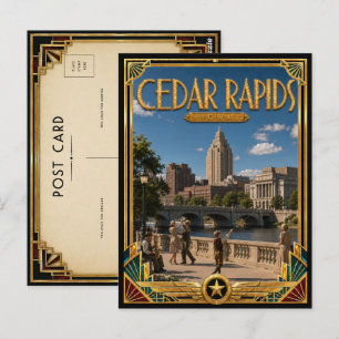 Carte Postale Cedar Rapids Iowa Art Déco vintage de l'âge d'or