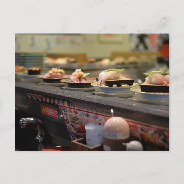 Carte Postale Ceinture de transport en Sushi à Tokyo, Japon (Devant)