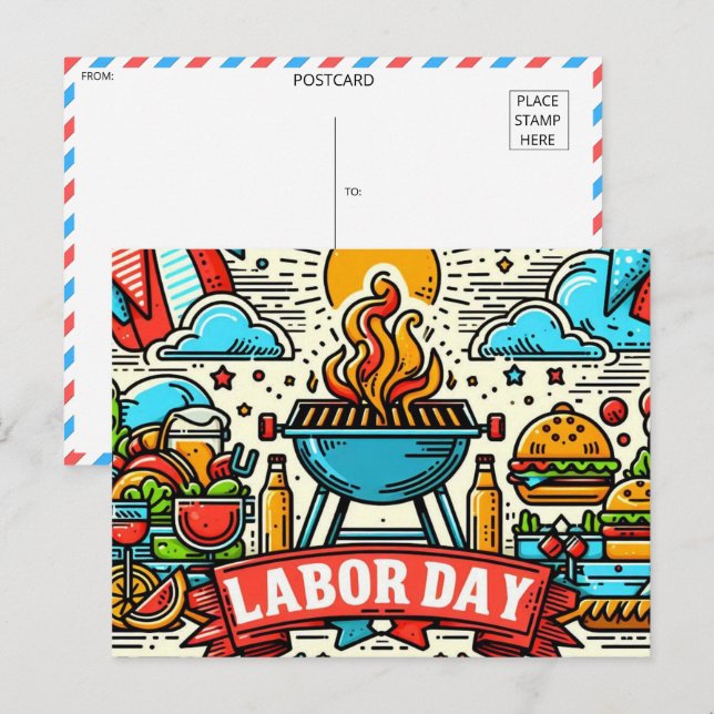 Carte Postale Célébration de la Fête du Travail Grill & Chill (Devant / Derrière)