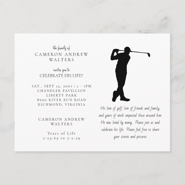 Carte Postale Célébration de la vie de golf blanc (Devant)