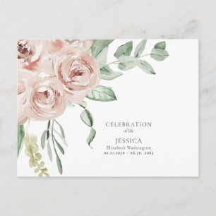 Carte Postale Célébration de la vie Rose Blush Aquarelle