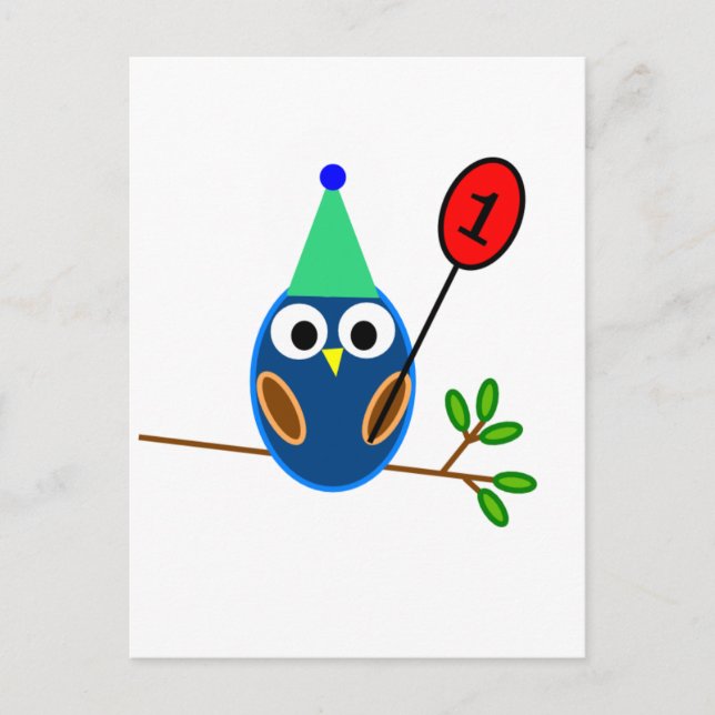 Carte Postale Célébration du premier anniversaire, Chouette (Devant)