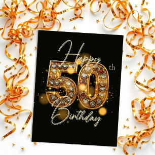 Carte Postale Célébration élégante d'or et de noir pour un 50e a