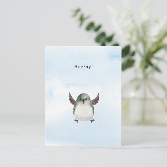 Carte Postale Celebrations Hurray Quote Bird Illustration Card (Debout devant)