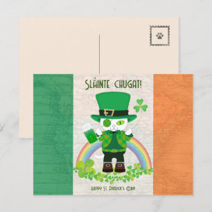 Carte Postale Célébrez la Saint Patrick avec un chat chanceux