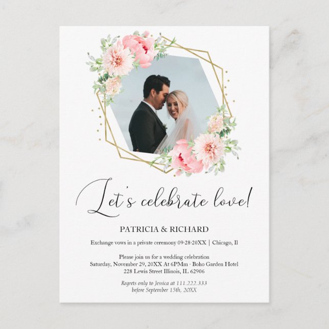 Carte Postale Célébrons l'amour Mariage intime Réception (Devant)
