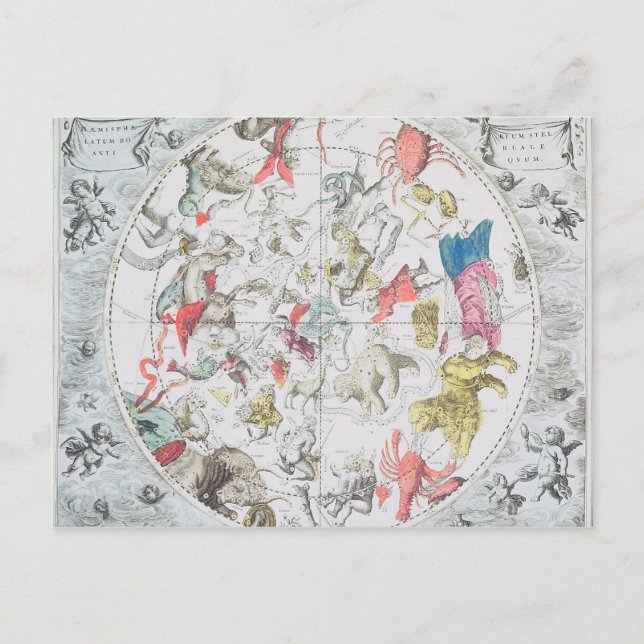 Carte Postale Céleste montrant les signes du Zodiaque (Devant)