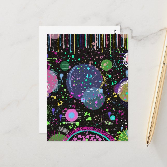 Carte Postale Celestial Celebrations: Maximalist Abstract Art  (Devant/Arrière en situation)