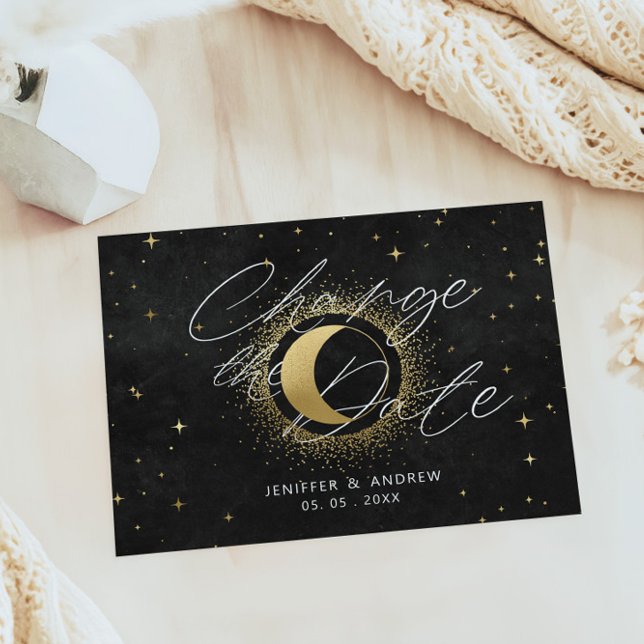 Carte Postale Celestial Midnight Black Gold Changer la date (Créateur téléchargé)