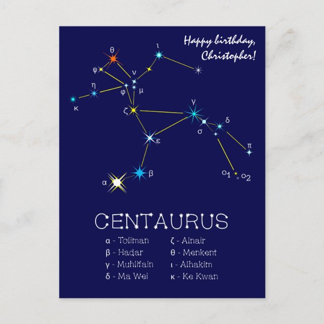 Carte Postale Centaurus de constellation de l'hémisphère Sud (Devant)