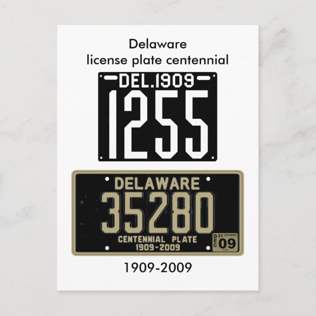 Carte Postale centenaire de plaque d'immatriculation du Delaware (Devant)