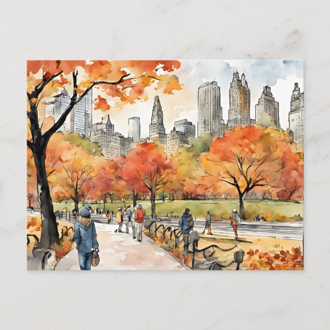 Carte Postale Central Park, aquarelles, générées par l'IA, (Devant)