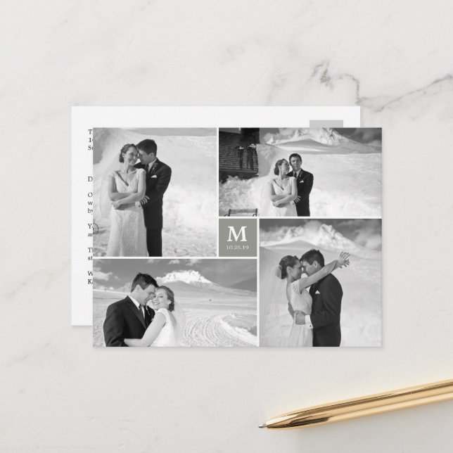 Carte Postale Centre Carré Monogramme Mariage Merci photo (Devant/Arrière en situation)