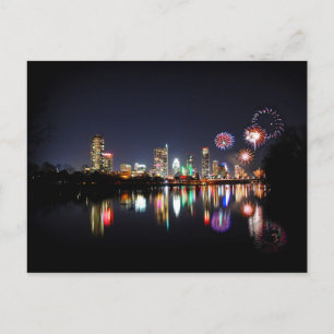 Carte Postale Centre-ville d'Austin Texas Night Skyline Firework