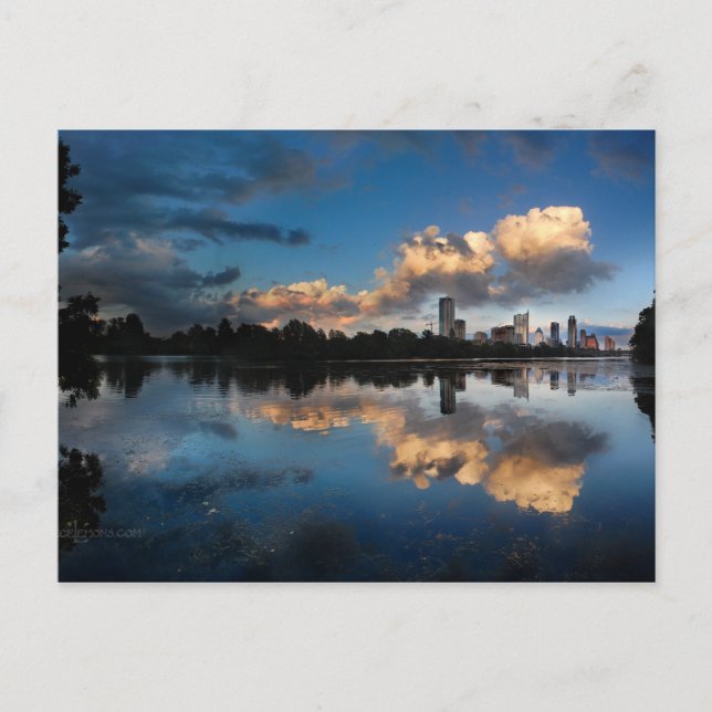 Carte Postale Centre-ville d'Austin Texas Skyline Sunset Ladybir (Devant)