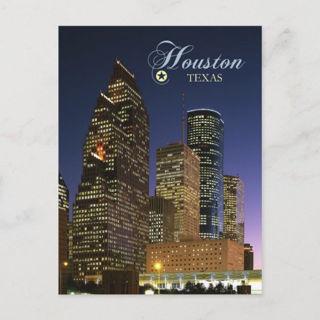 Carte Postale Centre-ville de Houston, Texas la nuit (Devant)