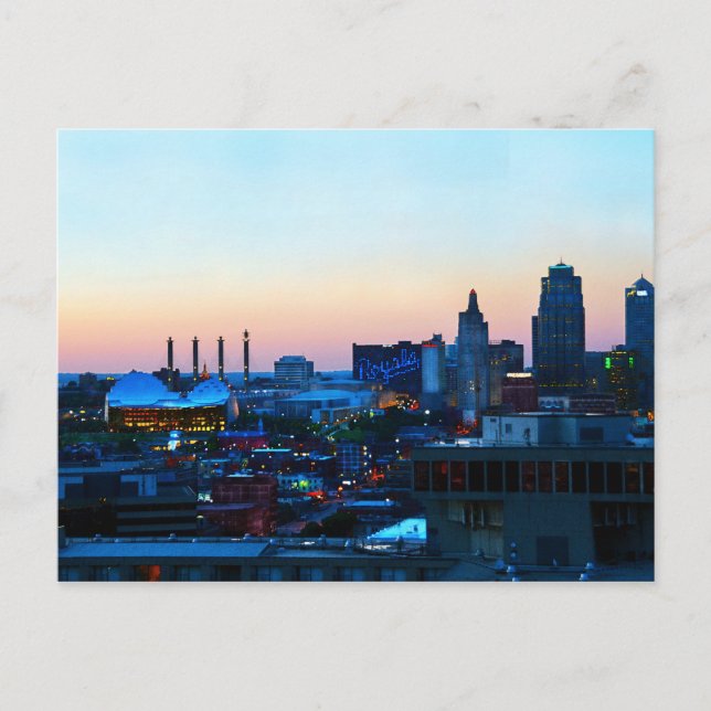Carte Postale Centre-ville de Kansas City, Missouri, au coucher  (Devant)