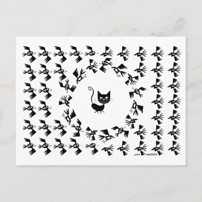 Carte Postale Cercle de chat et d'oiseaux (Devant)