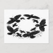 Cercle de corbeaux – Illustration à l'encre hantée