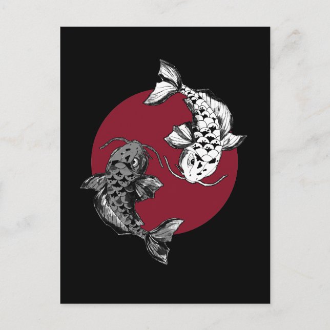 Carte Postale Cercle Koi Carp japonais noir (Devant)