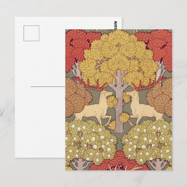 Carte Postale Cerf & Arbre, Écureuil, Oiseau, Baies de Sorbiers  (Devant / Derrière)