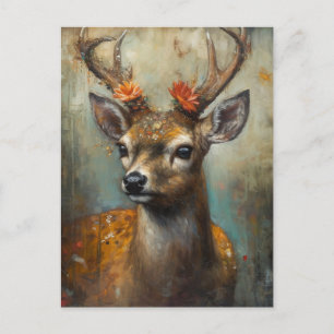 Carte Postale Cerf aux fleurs sur les bois