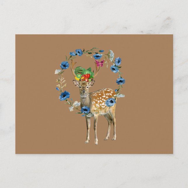Carte postale Cerf aux fruits floraux (Devant)