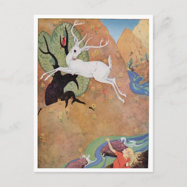 Carte Postale Cerf blanc et fille par Dorothy Lathrop (Devant)