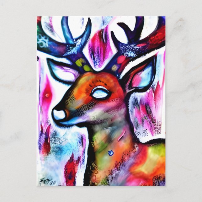 Carte Postale Cerf coloré (Devant)