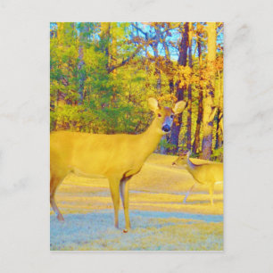Carte Postale Cerf de couleur moutarde avec bleu clair