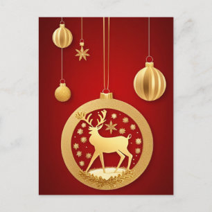 Carte Postale Cerf doré Noël Luxe Fête Jour férié