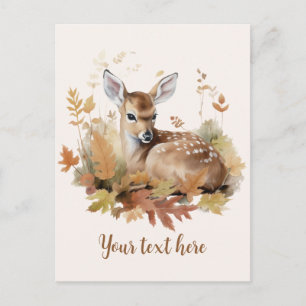 Carte Postale Cerf Faon Feuilles d'Automne 