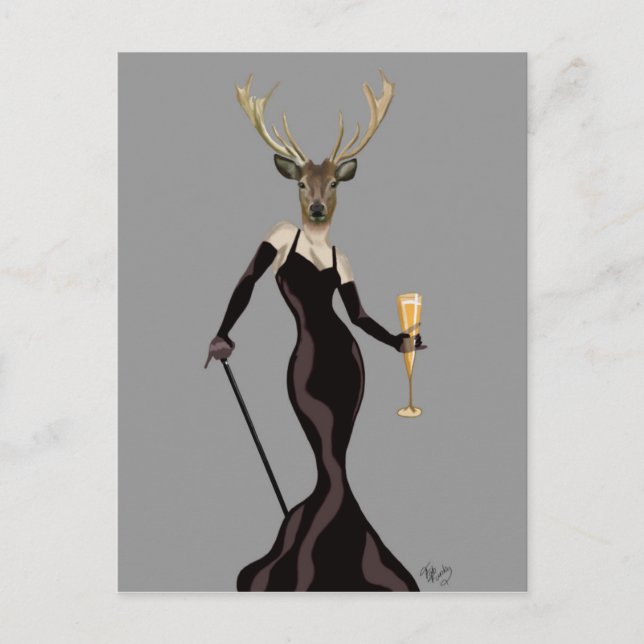 Carte Postale Cerf glamour en noir 2 (Devant)