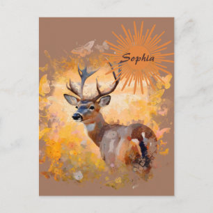Carte Postale Cerf Majestueux dans un Champ de Fleurs Sauvages