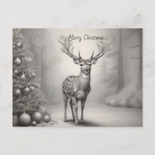 Carte Postale Cerf plantant des arbres et présente arrière - pla