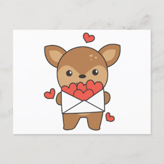 Carte Postale Cerf pour la Saint-Valentin mignon Animaux Coeur