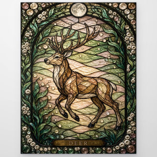 Carte Postale Cerf vitrail aube bois Illumina