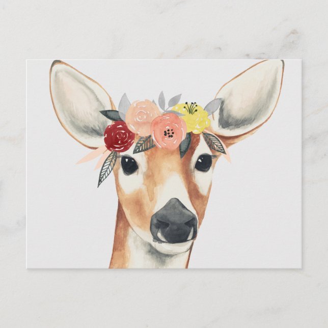Carte Postale Cerfs communs de forestier de couronne de fleur (Devant)
