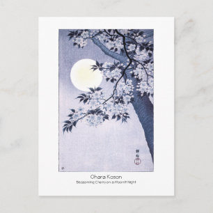 Carte Postale Cerise en fleurs Lune Nuit Ohara Koson +titre