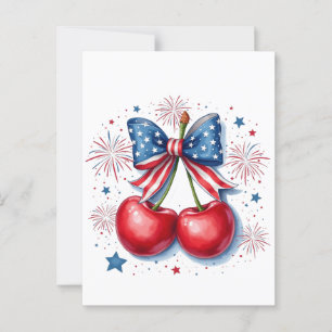 Carte Postale Cerises avec Coquette Bow 4 juillet Américain