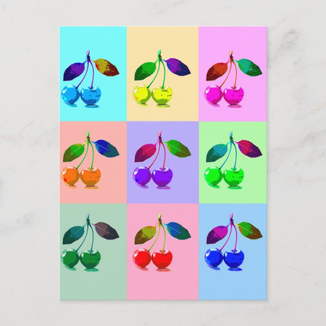 Carte Postale Cerises colorées - Pop Art (Devant)