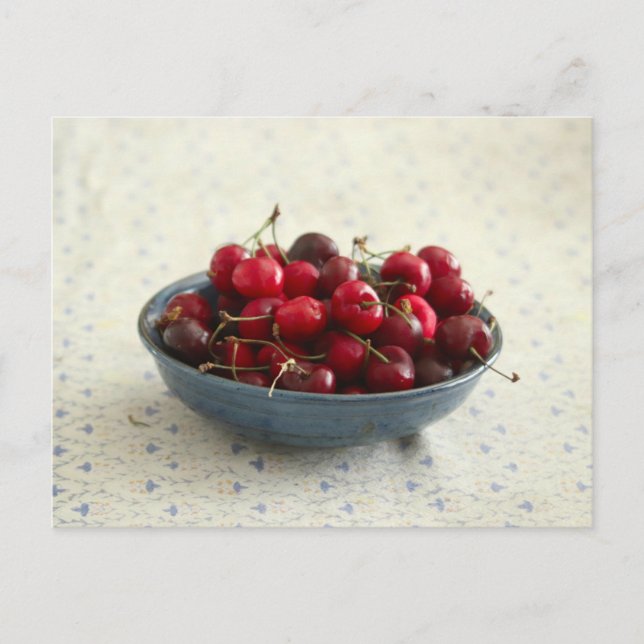 Carte Postale Cerises dans un bol bleu (Devant)