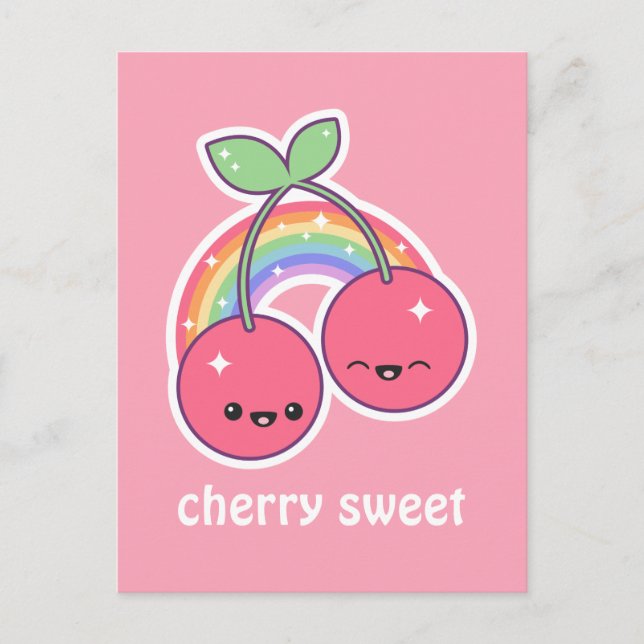 Carte Postale Cerises d'arc-en-ciel de Kawaii (Devant)