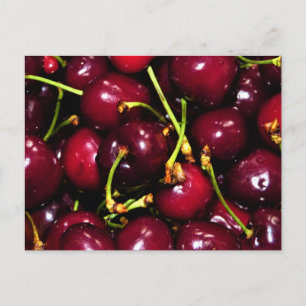 Carte Postale Cerises juteuses fraîches avec gouttes d'eau